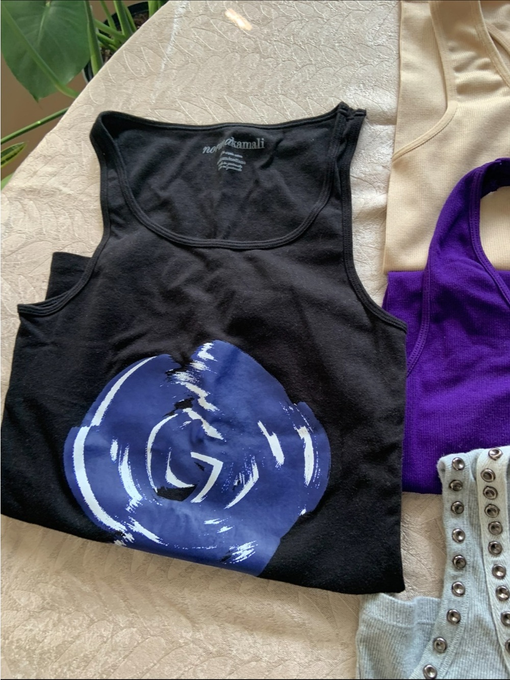 Black Tank Top with Blue Rose Graphic